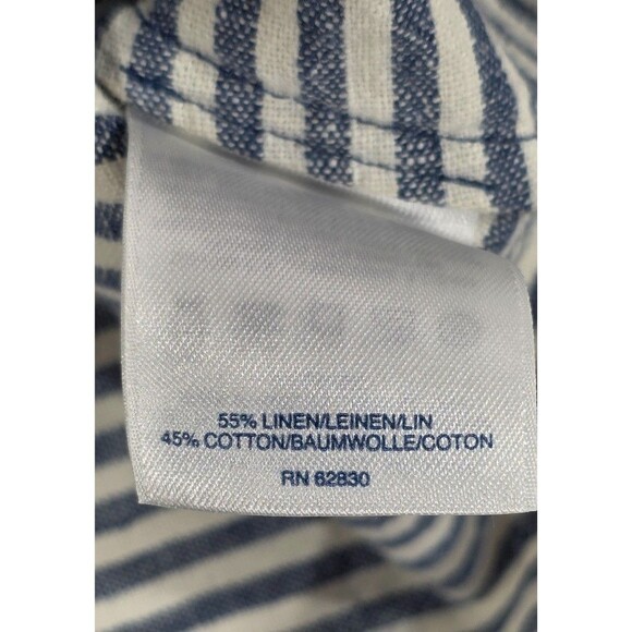 Lands End Womens Dress Linen Blend Natural Striped Navy Nautical Coastal Size 10 - Picture 4 of 16